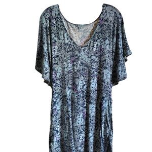 CAbi Blue and Pink Floral V-Neck Top